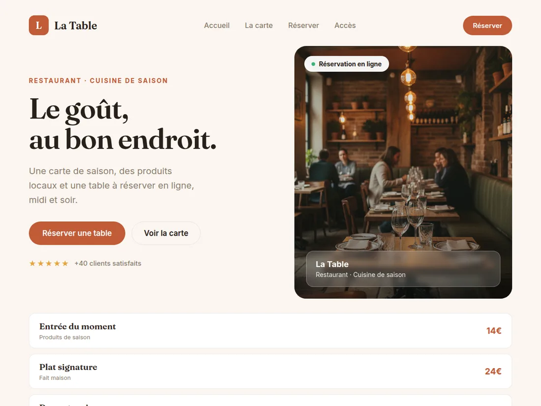 Exemple de site internet pour restaurant